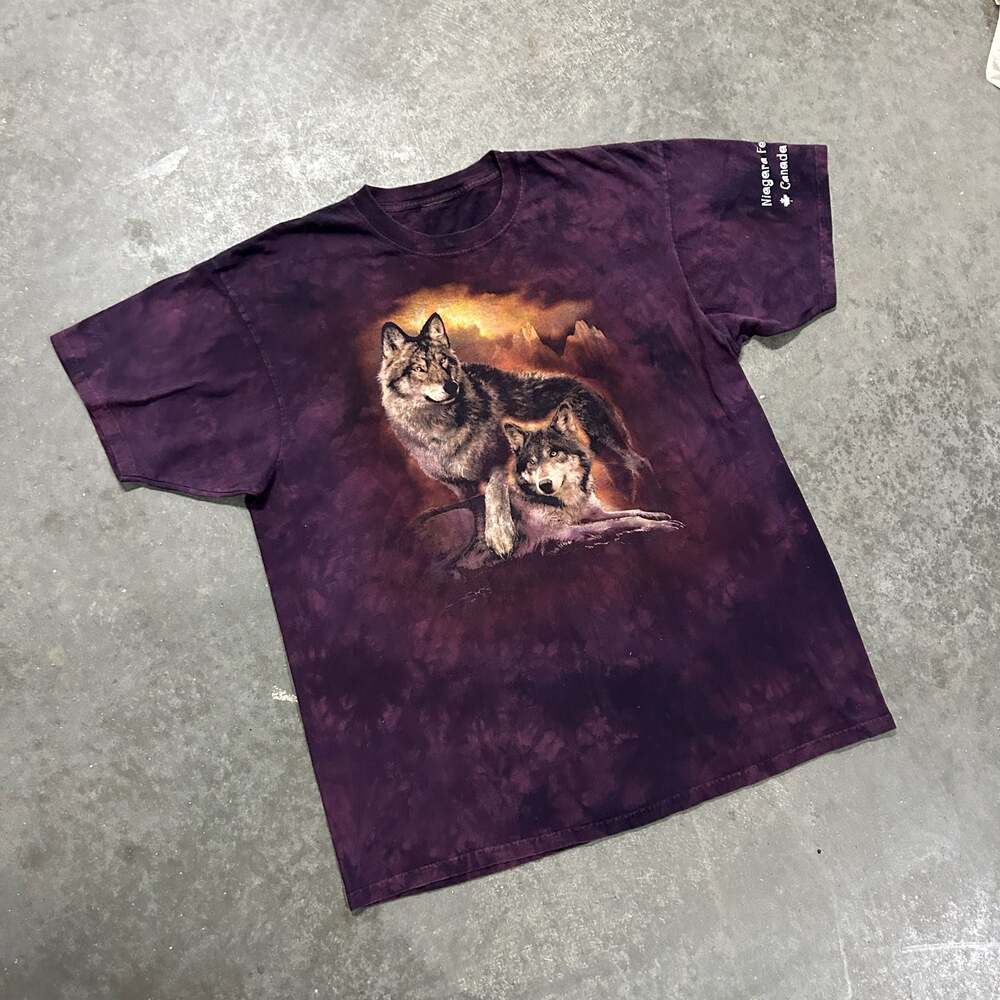 Vintage The Mountain Purple Tie-Dye Double Wolf Graphic T-Shirt